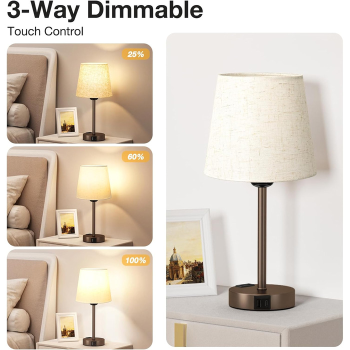 Настільна лампа Kakanuo з торшером, 2 шт., з USB-портами та диммуванням, для спальні, вітальні, дитячої кімнати, офісу