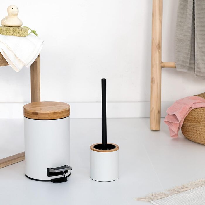 Торцева щітка для унітазу з тримачем з дерева | Силіконова щітка для унітазу з нержавіючої сталі | Тримач для щітки для унітазу з натурального бамбука | Настільна щітка для унітазу для ванної кімнати | Білий колір