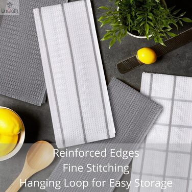 UniQloth 6-Piece Dish Towel Set - 100% Cotton - for Restaurant, Bar, Glass - Absorbent, Machine Washable Dish Towels with Hanging Loop - 38x64 cm Grey