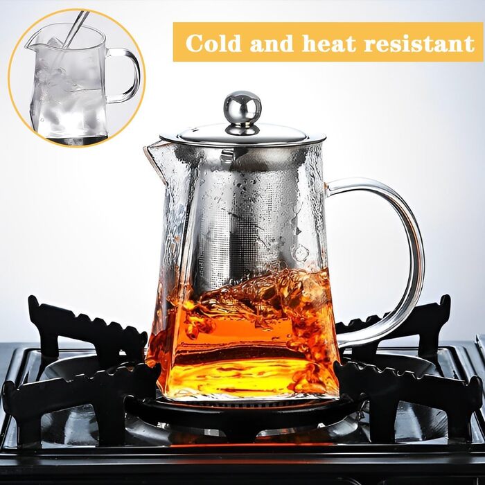 Скляний чайник LiRiQi з ситом із нержавіючої сталі, термостійкий заварник для чаю з кришкою, 950 мл, для зеленого, чорного та фруктового чаю