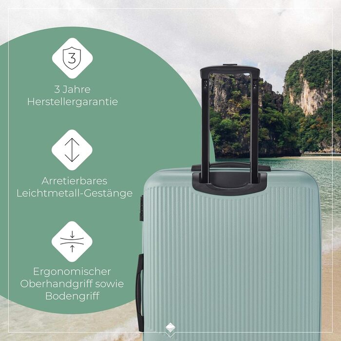 Набір валіз Travelite Bali 3 шт. (L/M/S) з ABS-пластику з TSA-замком, колір м'ятний