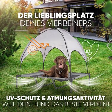 Підвищене лежання для собак з дахом, для саду та вулиці, XL, 122x91x23/114 см, сірий