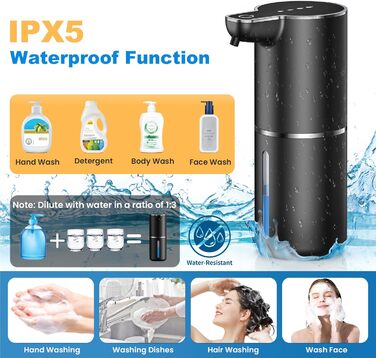 Автоматичний дозатор мила на батарейці з сенсором, USB-зарядка, 4 рівня регулювання, для кухні, ванної, школи. Підходить для рідкого та пінного мила. Білий колір.