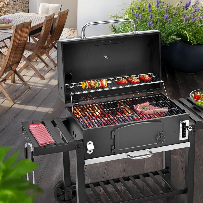 Гриль TAINO Hero XXL з кришкою, коптильня, вугільний BBQ, стійка для гриля, чохол