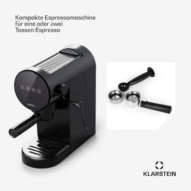 Еспресо-машина Klarstein з капучинатором, 0,9 л, 1360 Вт, ретро, компактна кавоварка для капучино, латте, макіато, чорна