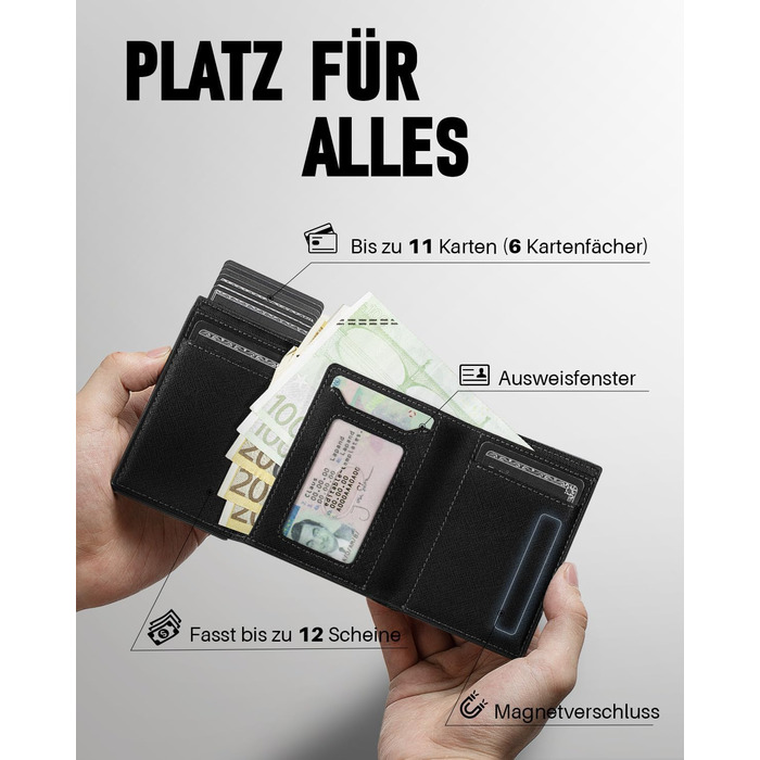 Чоловічий гаманець з RFID-захистом та відділенням для монет Smart Wallet (чорний, візерунок хрест). Гаманець для чоловіків з 6 картками та вікном для документів