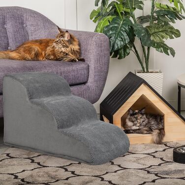 LIANTRAL Dog Stairs, 3 Steps Dog Ladder for Bed and Sofa made of High-Density Sponge, Cat Stairs Dog Ramp with Removable, Washable Cover and Pet Hair Remover Roller, 40 cm High