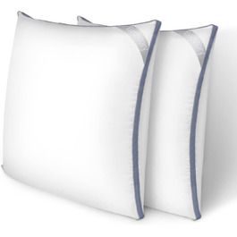 BedStory Pillows 80x80, 2-Pack Washable Microfiber Pillows, 1500g Supportive, Breathable Pillow, Suitable for Side Sleepers, Back Sleepers, and Stomach Sleepers, White 2 Pieces (1 Pack) White+Blue-1