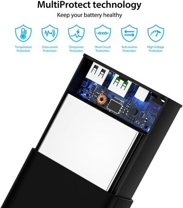 Портативний Пауербанк 60000 mAh з кабелем, зовнішній акумулятор QC3.0 22.5W PD 20W, 2 входи та 5 виходів для телефону, камери, планшета тощо