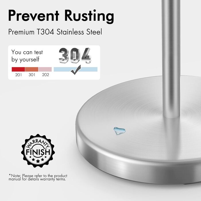 Stainless Steel Freestanding Toilet Paper Holder with Weighted Base - Brushed SUS304 Finish