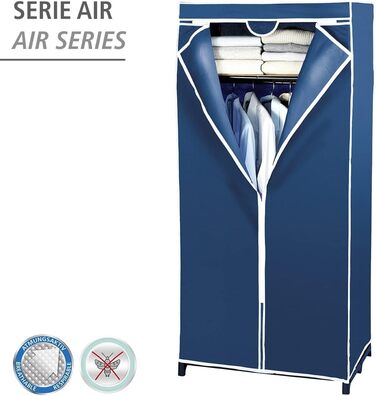WENKO Air Wardrobe, practical fabric wardrobe for dust-free storage of textiles, stable metal frame, easy assembly, breathable non-woven material, 75 x 150 x 50 cm, Navy (with shelf)