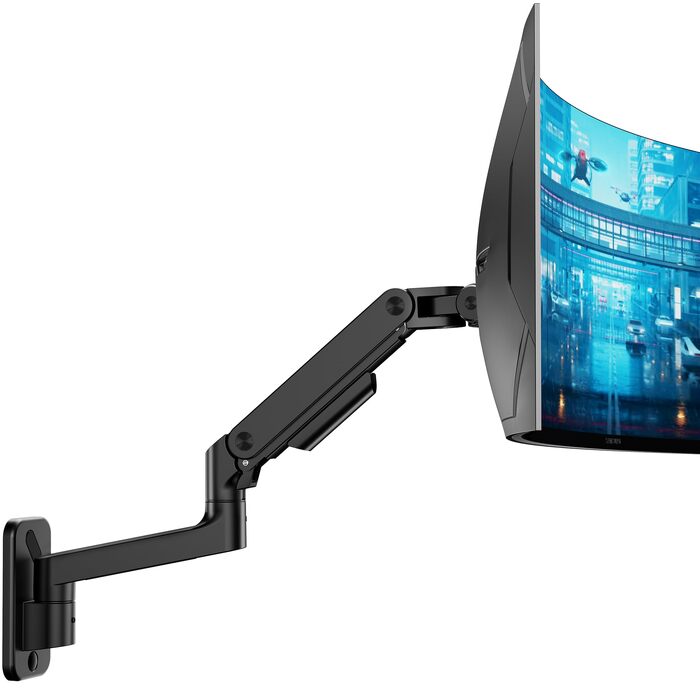 Настінний кронштейн для монітора ARES WING для UltraWide екранів 17-49 дюймів, газліфт, навантаження до 20 кг, VESA 75/100, регульований тримач для офісу та геймінгу, чорний
