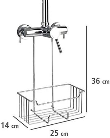 WENKO Thermostat Shower Caddy Model Milo, Shower shelf for hanging on the faucet, shelf made of stainless steel (rust-proof), 25 x 36 x 14 cm, Polished