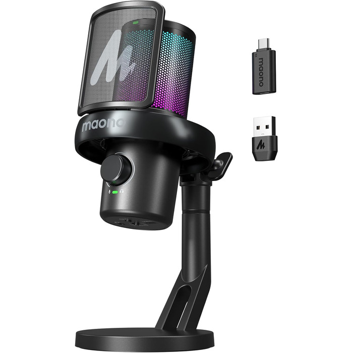 Мікрофон MAONO DM40 Pro бездротовий для ПК з RGB-підсвіткою та ШІ-зміною голосу, шумозаглушення, для геймінгу, подкастингу, стрімінгу, чорний