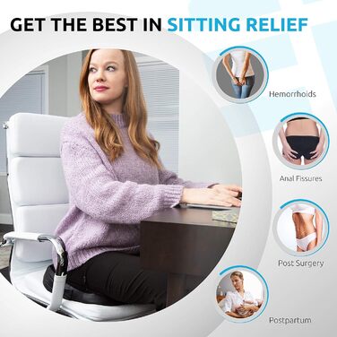 Подушка для геморою та простати Ergonomic Innovations: ортопедичний сидіння для полегшення болю, сидіння після операції, чорний, великий розмір