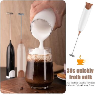 Електричний піноутворювач для молока Aischens: ручний міні-міксер для кави, вершків, яєць, лате, матча (білий-рожевий)