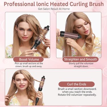 UKLISS Hairstyler 6 в 1: професійний стайлер для волосся з насадкою-фен, керлер, щітка для укладки, фен-щітка, фен, випрямляч | для локонів, об'єму, випрямлення та сушіння (перламутровий) (елегантний чорний)
