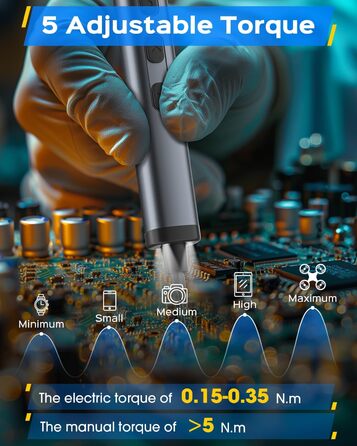 Набір мініатюрних електричних викруток 78 в 1 - прецизійний набір з магнітними Torx викрутками, LED дисплеєм та 5 рівнями крутного моменту для ноутбуків, окулярів, годинників, ПК