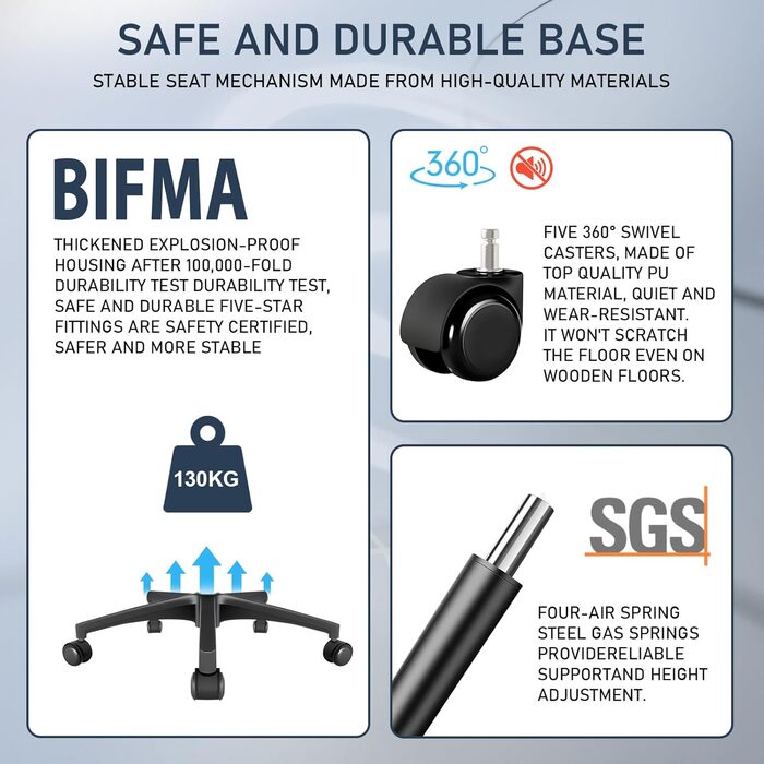 Ергономічне крісло для офісу та робочого столу з підйомними підлокітниками, регульованою підтримкою попереку, регульованою висотою поворотного сидіння та спинкою з сіткою, що нахиляється до 130°, чорне