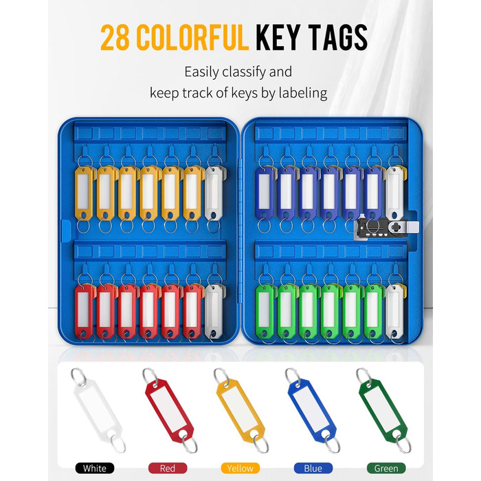 Шкафчик для ключів Uniclife на 60 позицій з комбінацією та ключовим замком, регульовані полиці, цифрова скринька, органайзер ключів (блакитний)