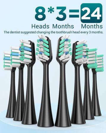 Електрична звукова зубна щітка для дорослих з 8 насадками та кейсом для подорожей, 5 режимів, водонепроникна IPX7, до 90 днів роботи від акумулятора, чорна (1 шт)