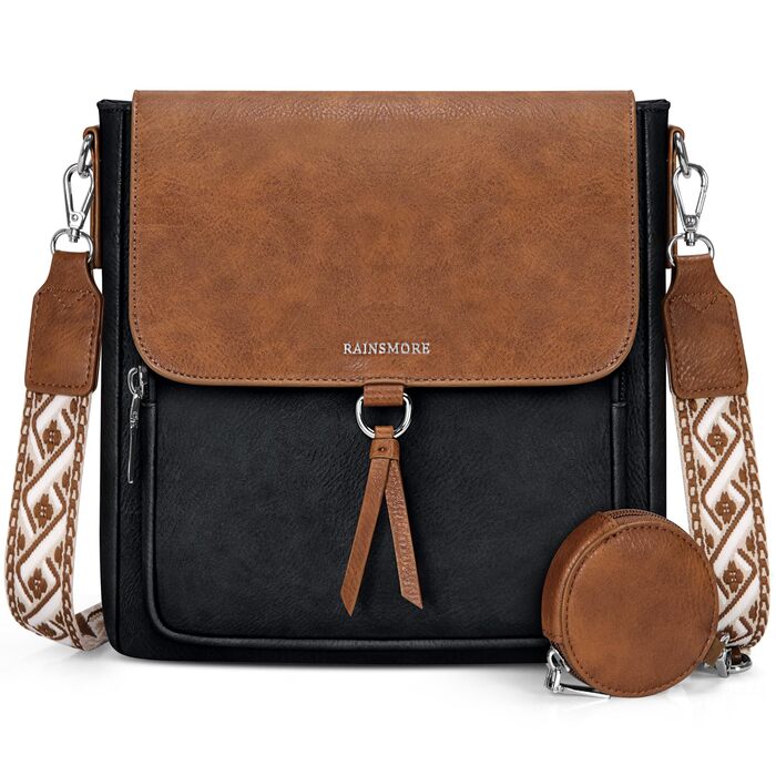 Сумка жіноча RAINSMORE середнього розміру через плече, шкірзам PU, чорно-коричнева