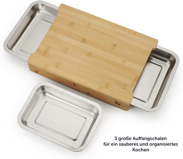 Blumtal Bamboo Cutting Board made of 100% Bamboo with 3 Stainless Steel Catch Basins (oven-safe) - Antibacterial Wooden Board 40x28.5 cm - Wooden Cutting Board - Knife-Friendly Bamboo Cutting Board