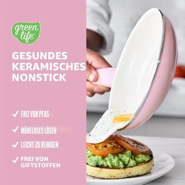 Набір керамічного посуду GreenLife Soft Grip, антипригарне покриття без PFAS, 8 предметів, рожевий