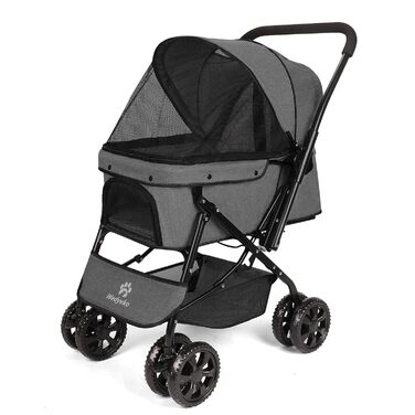 Візок для собак Wedyvko до 20 кг, 4 колеса, складний, для маленьких та середніх собак/кішок, з кошиком для зберігання та тримачем для напоїв (A-темно-сірий)