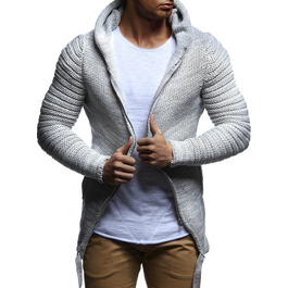 Чоловіча в'язана куртка Leif Nelson з капюшоном – стильна та тепла куртка з капюшоном, ідеальна для осені та зими. XL, сірий колір.