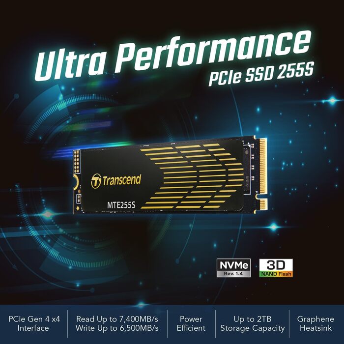 SSD Transcend 2TB M.2 NVMe PCIe 4.0 (Gen4x4) з радіатором - 7400 МБ/с для PS5, ПК, ноутбуків