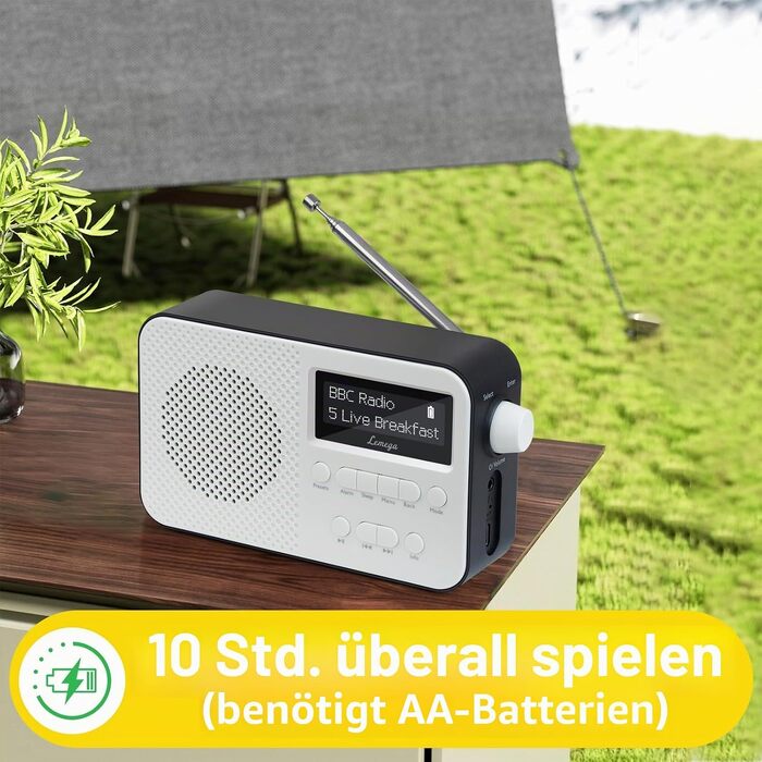 Портативний цифровий радіоприймач LEMEGA PR2-Max DAB+/FM з Bluetooth 5.3, живлення від батарейок AA, чорний