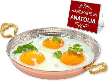 Hakan Runde Kupfer-Kochpfanne - Traditional Ottoman Style, Handcrafted Frying Pan, Authentic Design, Cookware, Hammered Sahan for Turkish Eggs 7.1 in | 18 cm