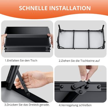 Складний кемпінговий стіл FUNYKICH 87x40x26 см, алюмінієвий, з MDF стільницею, чорний - для пікніка, пляжу, балкону