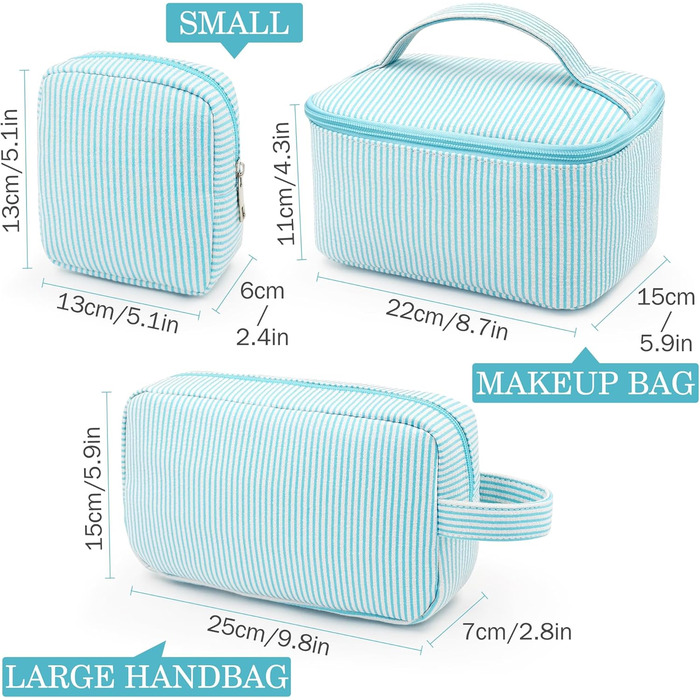 Набір косметичок для жінок: 3 шт. для макіяжу, подорожей та щоденного використання (блакитний)