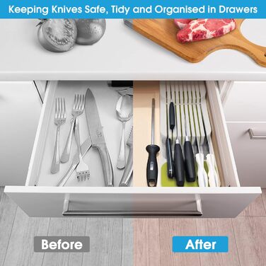 Органайзер для ножів у шухляду двоярусний, на 9 ножів, білий - безпечний та компактний тримач для ножів на кухню