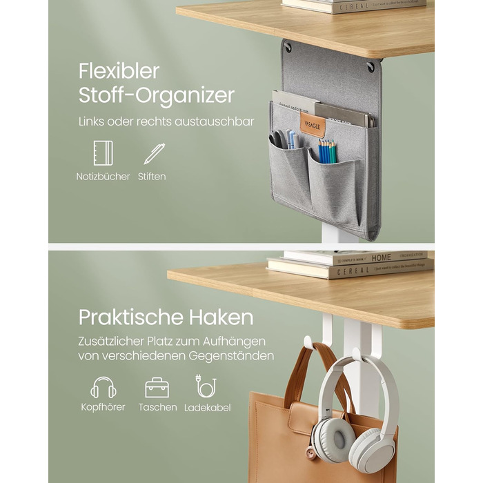 VASAGLE Electric Height Adjustable Desk - 60x120cm, Memory Function, Wood & Steel Frame
