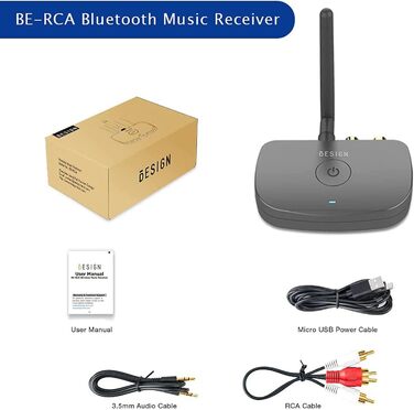 Bluetooth аудіоадаптер Besign Hohe Reichweite BE-RCA: для смартфонів, планшетів, аудіосистем та колонок. RCA, AUX