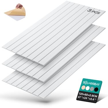 Акустичні панелі Soundsbay самоклеючі для звукоізоляції та декору стін, 120×60×0.9 см, білі (3 шт, 2.16м²)