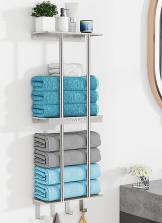 Трирівнева підставка для рушників з металевою полицею та 4 гачками, 86 см, срібна | Підставка для рушників для ванної кімнати