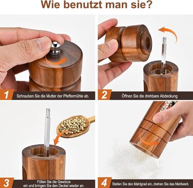 Herboom Salt and Pepper Grinder Wooden 2-Piece Set with Coasters, Cleaning Brush, Manual Ceramic Grinder Salt Mill Spice Grinder, for Pepper Salt Spices
