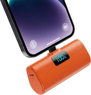 Портативний зарядний акумулятор Powerbank 5200mAh з LCD дисплеєм, 20W PD, сумісний з iPhone 14/13/12/11 та іншими моделями (Orange)
