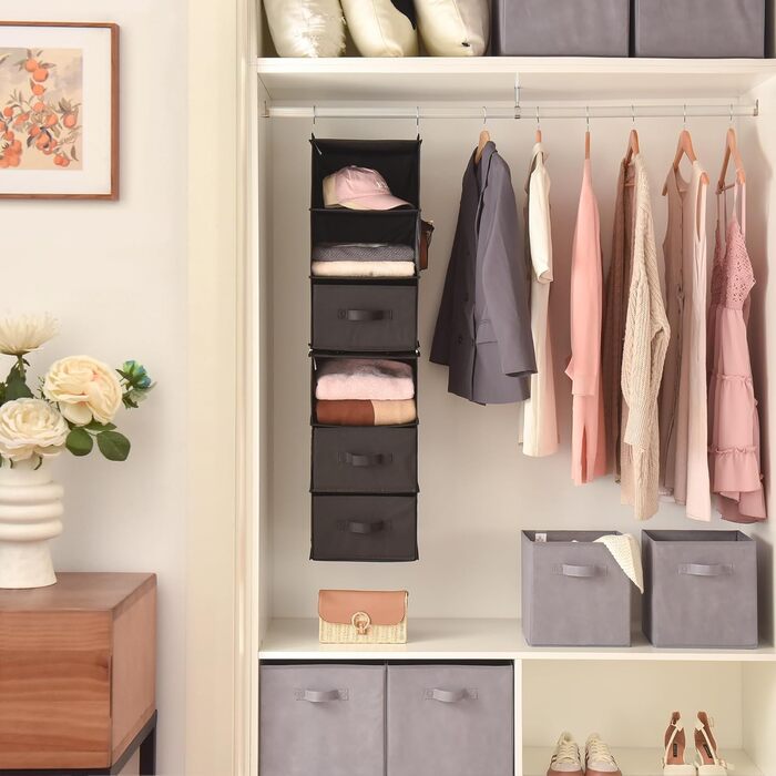 Органайзер для шафи GRANNY SAYS, підвісний, з шухлядами, 1 шт. - підвісне зберігання, полиця для шафи, тканинний органайзер для спальні (чорний, роздільний)