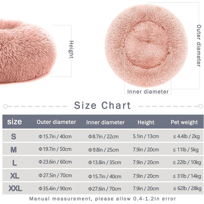 М'яке кругле ліжко для собак та котів з плюшу - Donut. Зручне ліжко-корзина для собак, котів та інших домашніх тварин. Можливі розміри: S/M/L/XL/XXL (XXL-80cm). Розмір L: 50 x 50 x 20 см, Рожевий.
