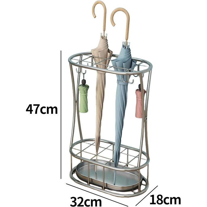 Металева підставка для парасоль та тростинок Shakub, 2 слоти, срібляста, 25x25x50 см