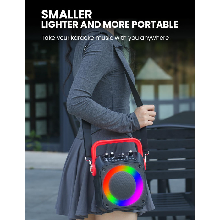 Wowstar Караоке Машина з 2 Бездротові Мікрофони, Портативна Bluetooth Колонка з Світловим Ефектом, Підтримка TF/USB, FM, Запис, AUX, TWS для Вечірок, Дня Народження (Червона)