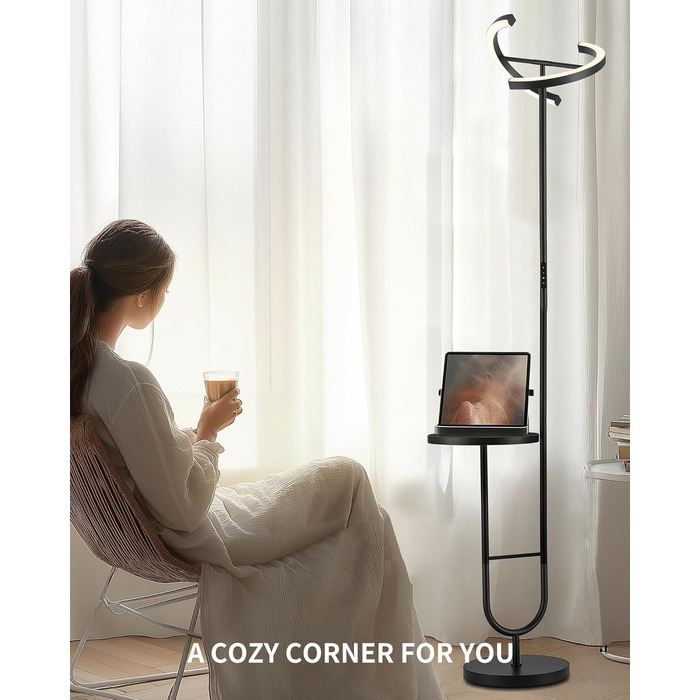 Підлогова лампа LuminexDesigns з регулюванням яскравості, 36W+7W LED, 3200LM+600LM, 2700K-6500K, чорна. Сучасна підлогова лампа для вітальні з пульт дистанційного керування