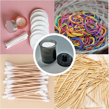 Організатор для ватних паличок та дисків: набір з 3 шт. Чорний акриловий контейнер з кришкою для ванної, спальні, вітальні