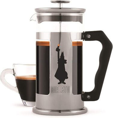 Bialetti Kaffeepresse Preziosa, French Press Filter for coffee or tea, stainless steel housing and borosilicate glass container, dishwasher-safe, 1 Liter, 8 cups, Silver (1 l (8 cups), Bundle with Perfetto Moka Classico)
