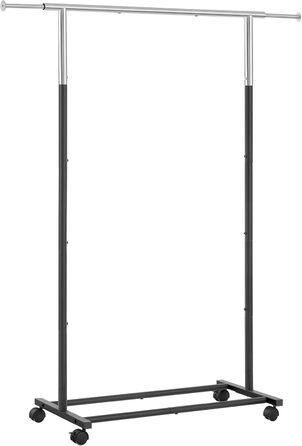 SONGMICS Clothes Rack, Clothes Rail, Coat Stand with Wheels, Load Capacity up to 25 kg, Adjustable, Silver-Black HSR101B01